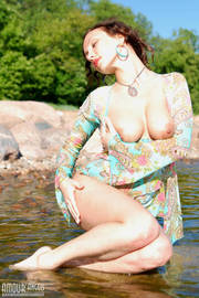 Busty Nude Girl Posing By The Sea