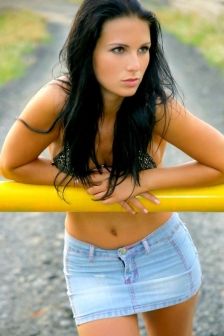 Hot Beauty In Tight Denim Skirt